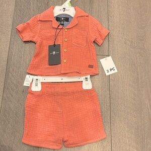 New 7 for all Mankind Boys Cotton Set Top and Shorts Size 0-3 M